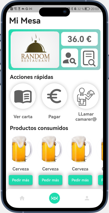 Pantalla principal de Bar App