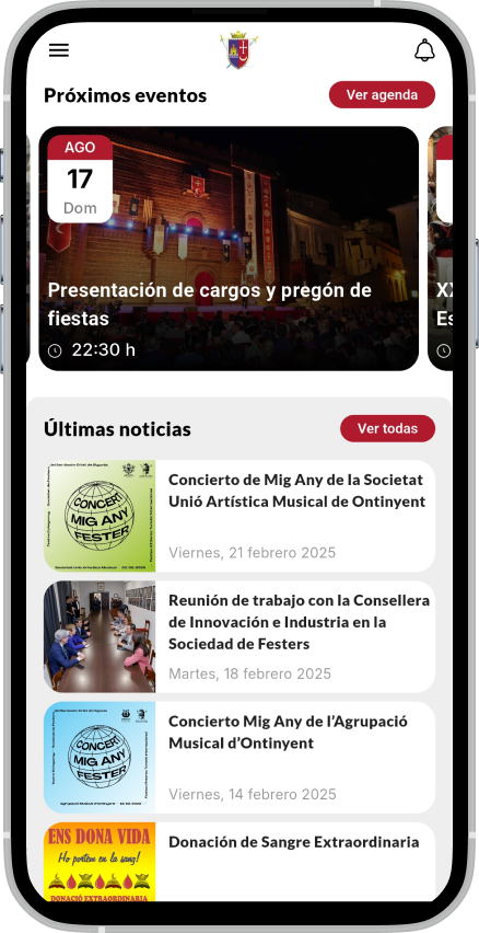 Pantalla principal con pr贸ximos eventos