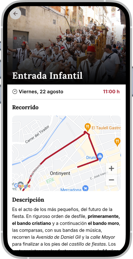 Detalle de evento con mapa de recorrido